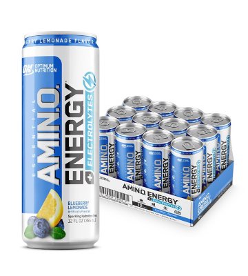 Optimum Nutrition Essential Amino Energy + Electrolytes Sparkling Hydration Drink – Blueberry Lemonade, 12-Pack | Zero Sugar, Hydration & Performance Boost