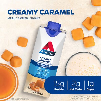 Atkins 15g Energy Protein Shake – Creamy Caramel, 11 fl. oz., 15-Pack | Low Carb, High Protein, Ready-to-Drink