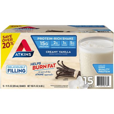 Atkins 15g Keto Protein Shake – Creamy Vanilla, 11 fl. oz., 15-Pack | Low Carb, Ready-to-Drink