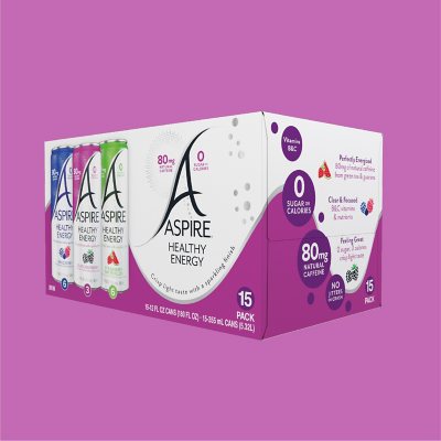 Aspire Healthy Energy Drinks Variety Pack – 12 fl. oz., 15-Pack | Zero Sugar, Natural Caffeine, Metabolism Boost