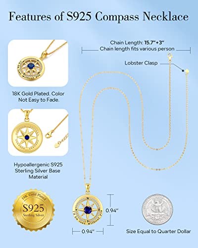 S925 Sterling Silver Compass Necklace – "I'd Be Lost Without You" Anniversary Gift for Her