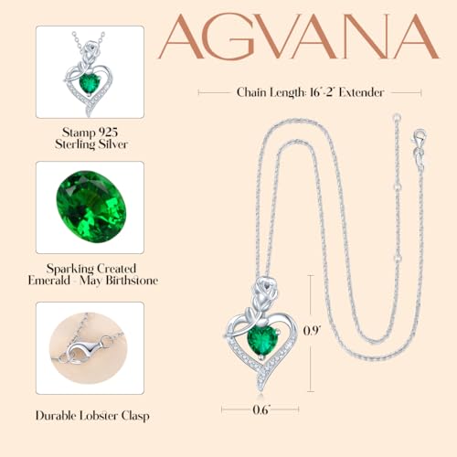 AGVANA Rosy Reverie Birthstone Necklace for Women Sterling Silver Genuine or Created Gemstone Rose Flower Heart Pendant Necklace Anniversary Birthday Gifts for Women Mom Wife Her - Ultimate Online Deals