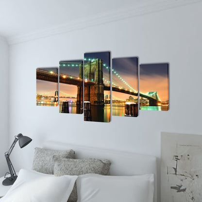 5 - Panel Canvas Wall Print Set - Brooklyn Bridge - 79" x 39" - Ultimate Online Deals