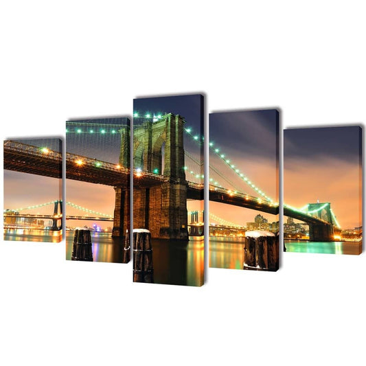 5 - Panel Canvas Wall Print Set - Brooklyn Bridge - 79" x 39" - Ultimate Online Deals