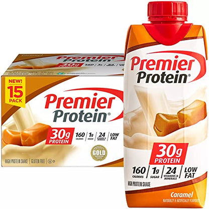 Premier Protein High Protein Shake, Caramel - 160 Calories - 24 Vitamins & Minerals - 30 g Protein - Ready Set Gourmet Donate a Meal Program - 1 Case (11 fl. oz, 15 pk Each)