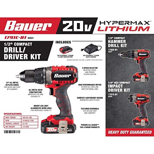 Bauer 1792C-B1 Hypermax Lithium, Hammer Drill Kit