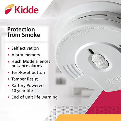 Kidde Smoke Detector, 10-Year Battery, LED Indicators, Replacement Alert, Test-Reset Button