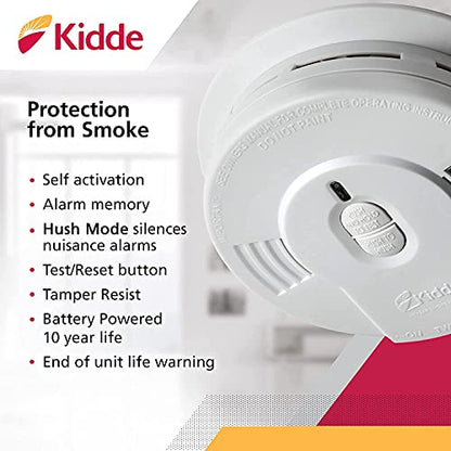 Kidde Smoke Detector, 10-Year Battery, LED Indicators, Replacement Alert, Test-Reset Button