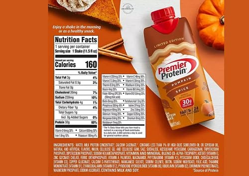 DRINKOLIN Premier Protein Shake Pumpkin Spice Flavor Contains Nutrients to Support Immune Health 11 Fl Oz (Pack of 8).