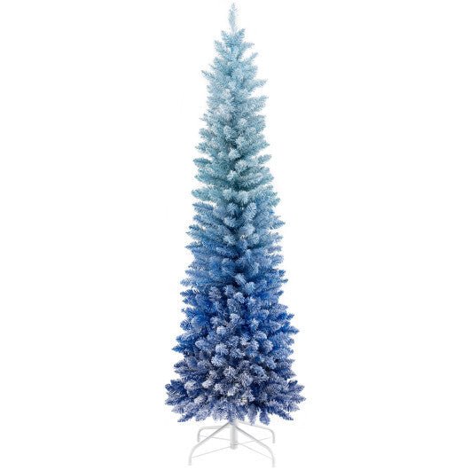 6 Feet Blue Gradient Snow Flocked Artificial Christmas Tree - Blue - Ultimate Online Deals