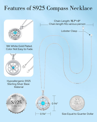 S925 Sterling Silver Compass Necklace – "I'd Be Lost Without You" Anniversary Gift for Her