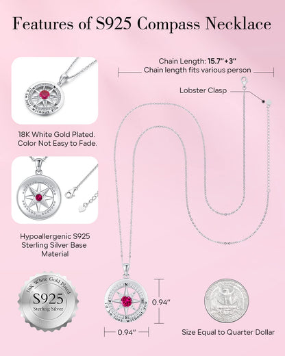 S925 Sterling Silver Compass Necklace – "I'd Be Lost Without You" Anniversary Gift for Her