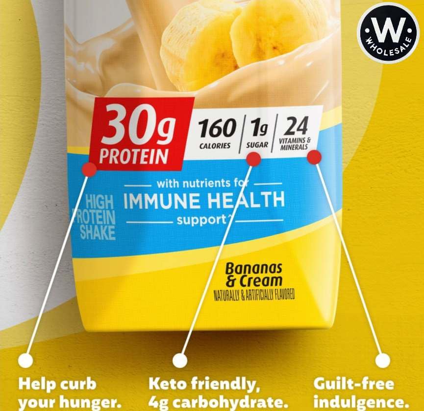 Protein Shake Bananas & Cream 30g Protein Shake, 11 Fl. Oz (15 Pack) | WHOLESALE Box with Resealable Dream Cap for Easy Use