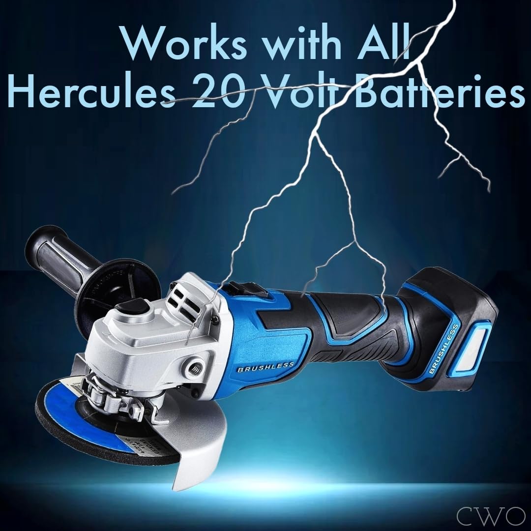 Hercules 20V Brushless Cordless 4-1/2 in. / 5 in. Slide Switch Angle Grinder - Tool Only - Powerful 8500 RPM to Quickly Grind, Shape and Cut - Includes Grinding Wheel and 4-1/2 in. and 5 in. Guards