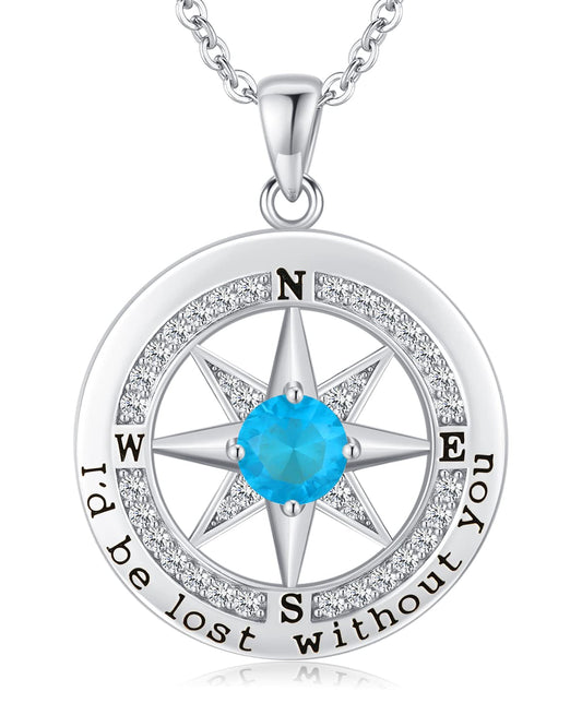 S925 Sterling Silver Compass Necklace – "I'd Be Lost Without You" Anniversary Gift for Her