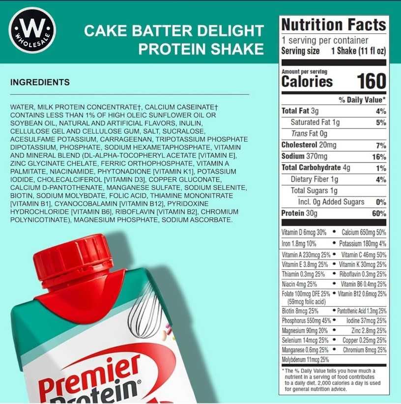 Protein Shake Cake Batter Delight 30g Protein Shake, 11 Fl. Oz (15 Pack) | WHOLESALE Box with Resealable Dream Cap for Easy Use