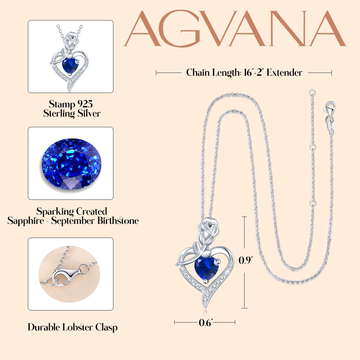 AGVANA Rosy Reverie Birthstone Necklace for Women Sterling Silver Genuine or Created Gemstone Rose Flower Heart Pendant Necklace Anniversary Birthday Gifts for Women Mom Wife Her - Ultimate Online Deals