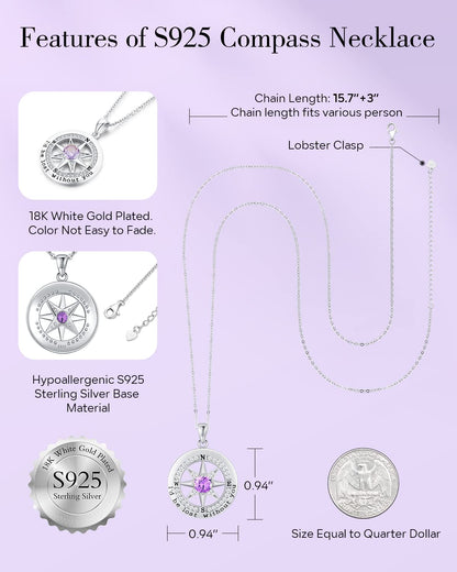 S925 Sterling Silver Compass Necklace – "I'd Be Lost Without You" Anniversary Gift for Her