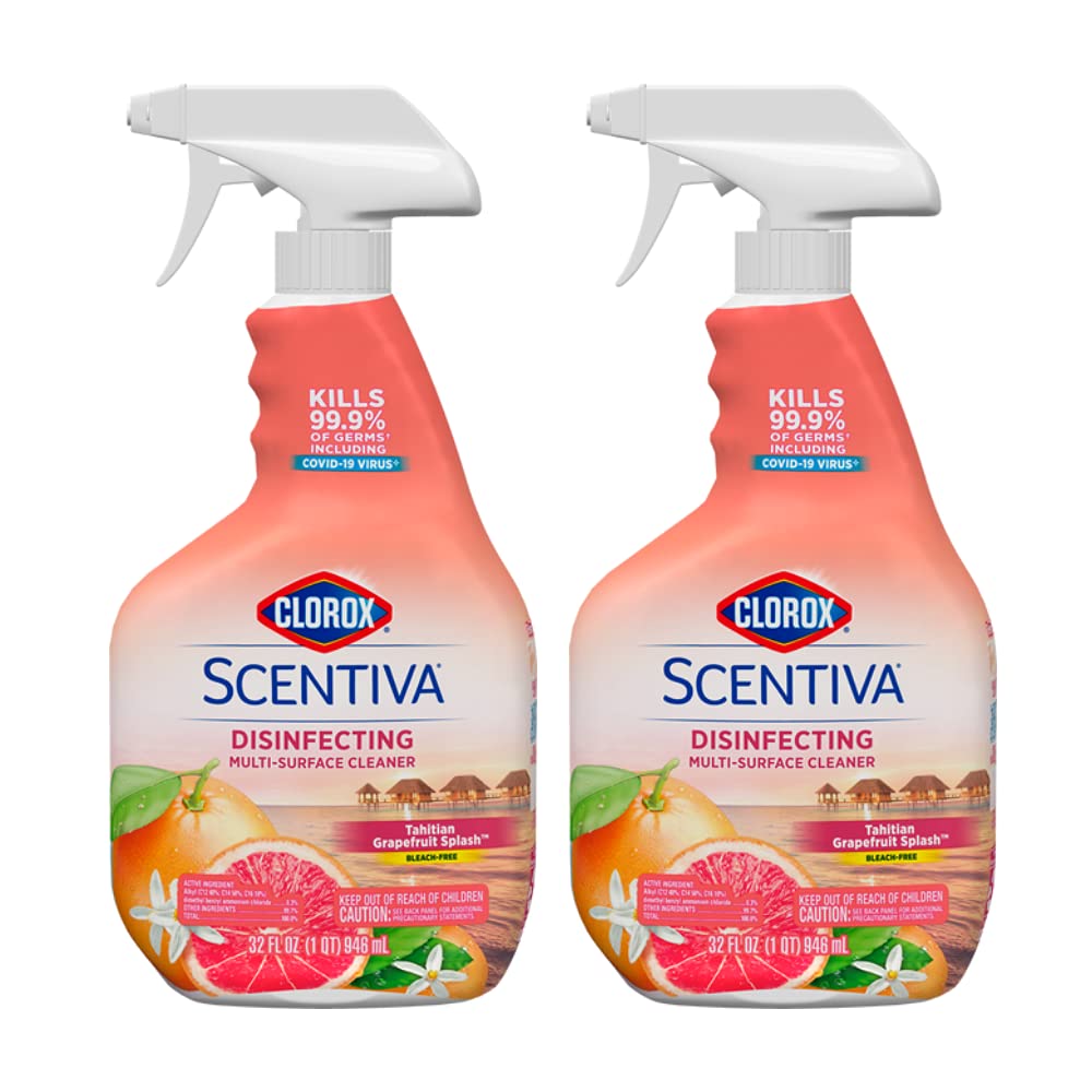 The Clorox Company Clorox Scentiva Multi Surface Cleaner Spray, Tahitian Grapefruit Splash Scent. Bleach Free, 32 Fl Ounce (Pack of 2)