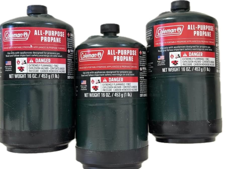 Propane Replacement Fuel Cylinders 16 Ounces Camping 3 Pack.