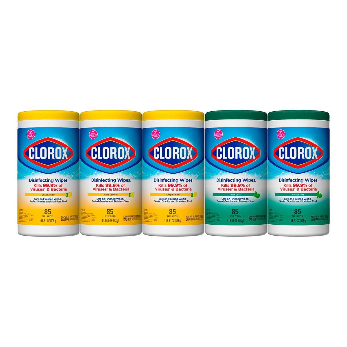 Clorox Disinfecting Wipes Variety Pack - 5X Cleaning Power, Kills 99.9% of Bacteria - 5 Pack, 425 Count Total