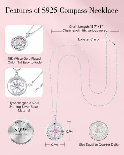 S925 Sterling Silver Compass Necklace – "I'd Be Lost Without You" Anniversary Gift for Her