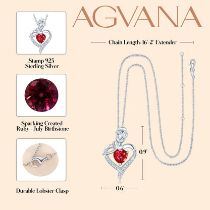 AGVANA Rosy Reverie Birthstone Necklace for Women Sterling Silver Genuine or Created Gemstone Rose Flower Heart Pendant Necklace Anniversary Birthday Gifts for Women Mom Wife Her - Ultimate Online Deals