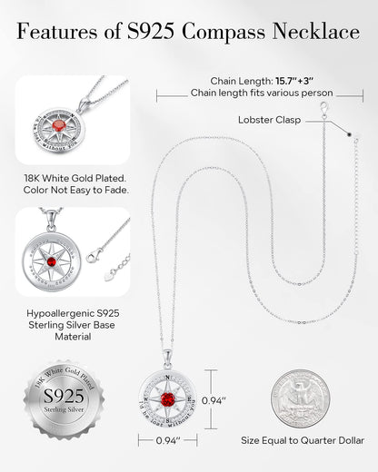 S925 Sterling Silver Compass Necklace – "I'd Be Lost Without You" Anniversary Gift for Her