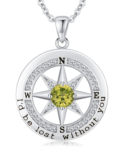 S925 Sterling Silver Compass Necklace – "I'd Be Lost Without You" Anniversary Gift for Her