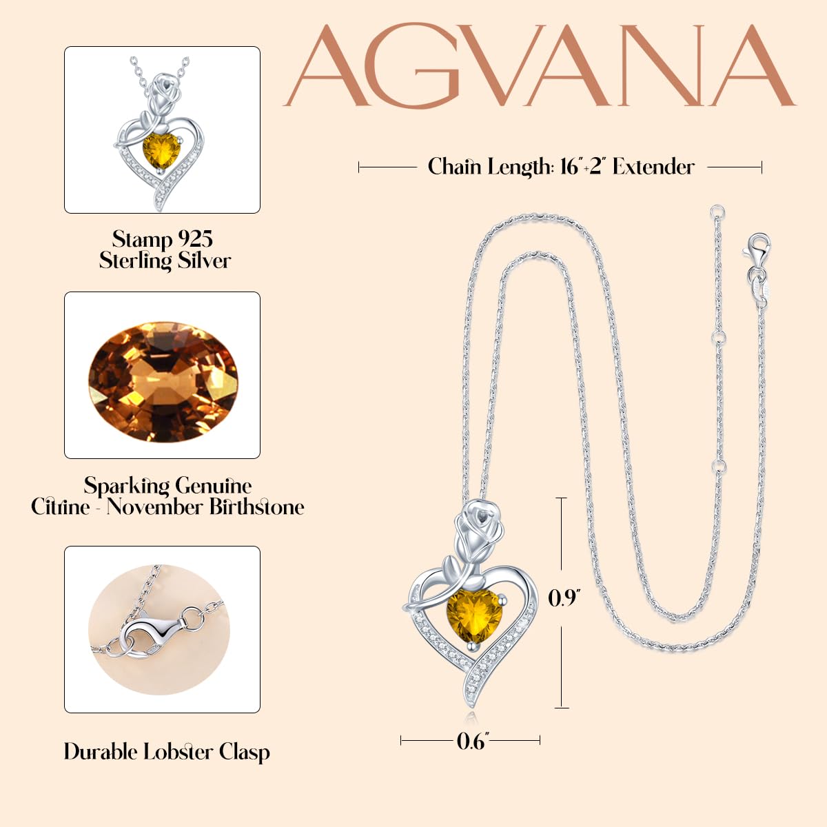 AGVANA Rosy Reverie Birthstone Necklace for Women Sterling Silver Genuine or Created Gemstone Rose Flower Heart Pendant Necklace Anniversary Birthday Gifts for Women Mom Wife Her - Ultimate Online Deals