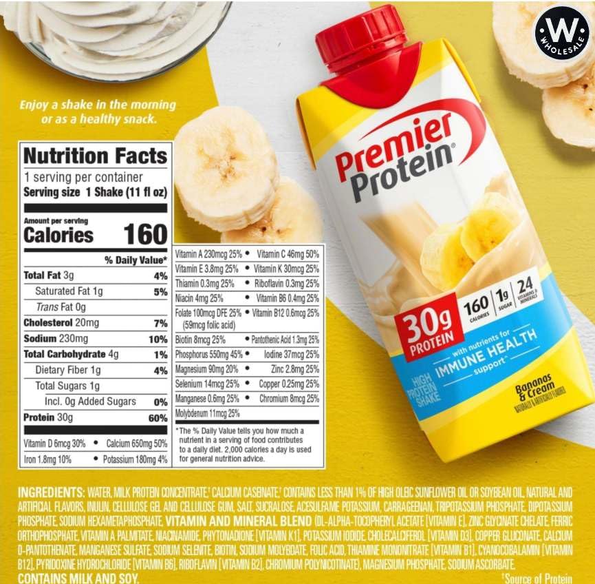 Protein Shake Bananas & Cream 30g Protein Shake, 11 Fl. Oz (15 Pack) | WHOLESALE Box with Resealable Dream Cap for Easy Use