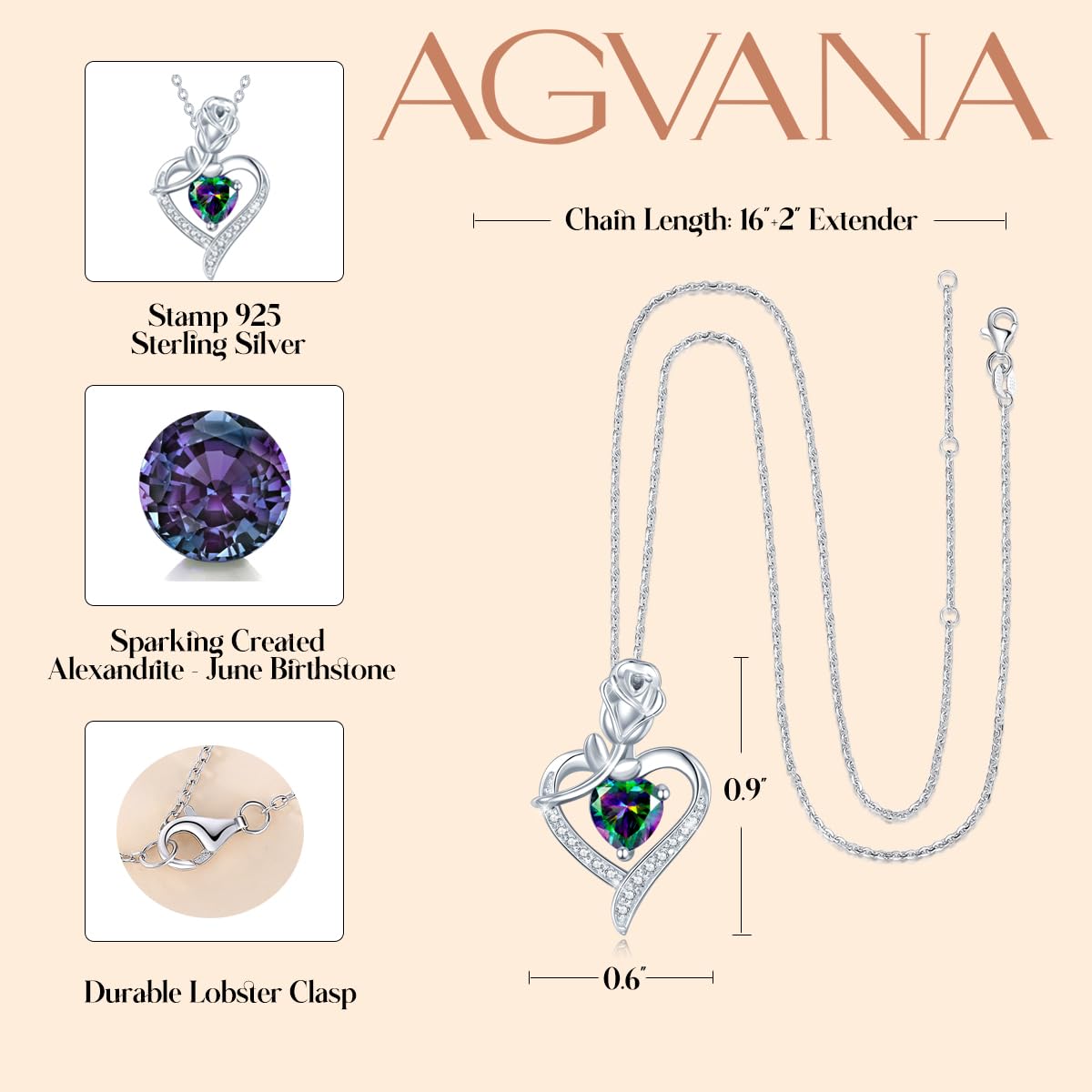 AGVANA Rosy Reverie Birthstone Necklace for Women Sterling Silver Genuine or Created Gemstone Rose Flower Heart Pendant Necklace Anniversary Birthday Gifts for Women Mom Wife Her - Ultimate Online Deals