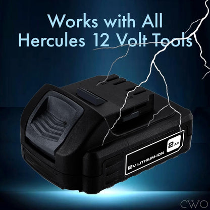 Hercules 12V, 2 Ah Lithium-Ion Compact Lightweight Battery (HD03) - Easy-View Fuel Gauge Displays Battery Charge Level - Works with All Hercules 12V Cordless Tools