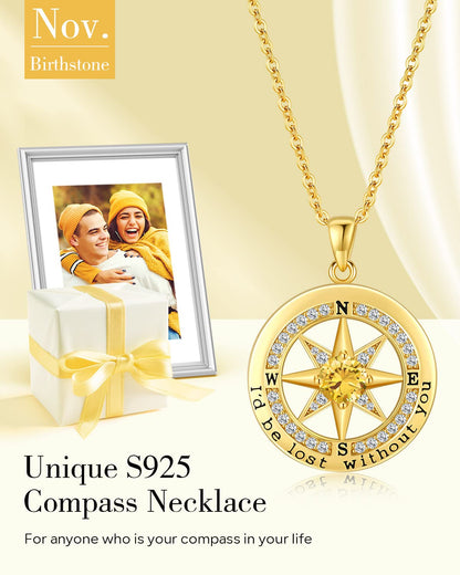 S925 Sterling Silver Compass Necklace – "I'd Be Lost Without You" Anniversary Gift for Her