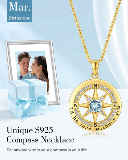 S925 Sterling Silver Compass Necklace – "I'd Be Lost Without You" Anniversary Gift for Her