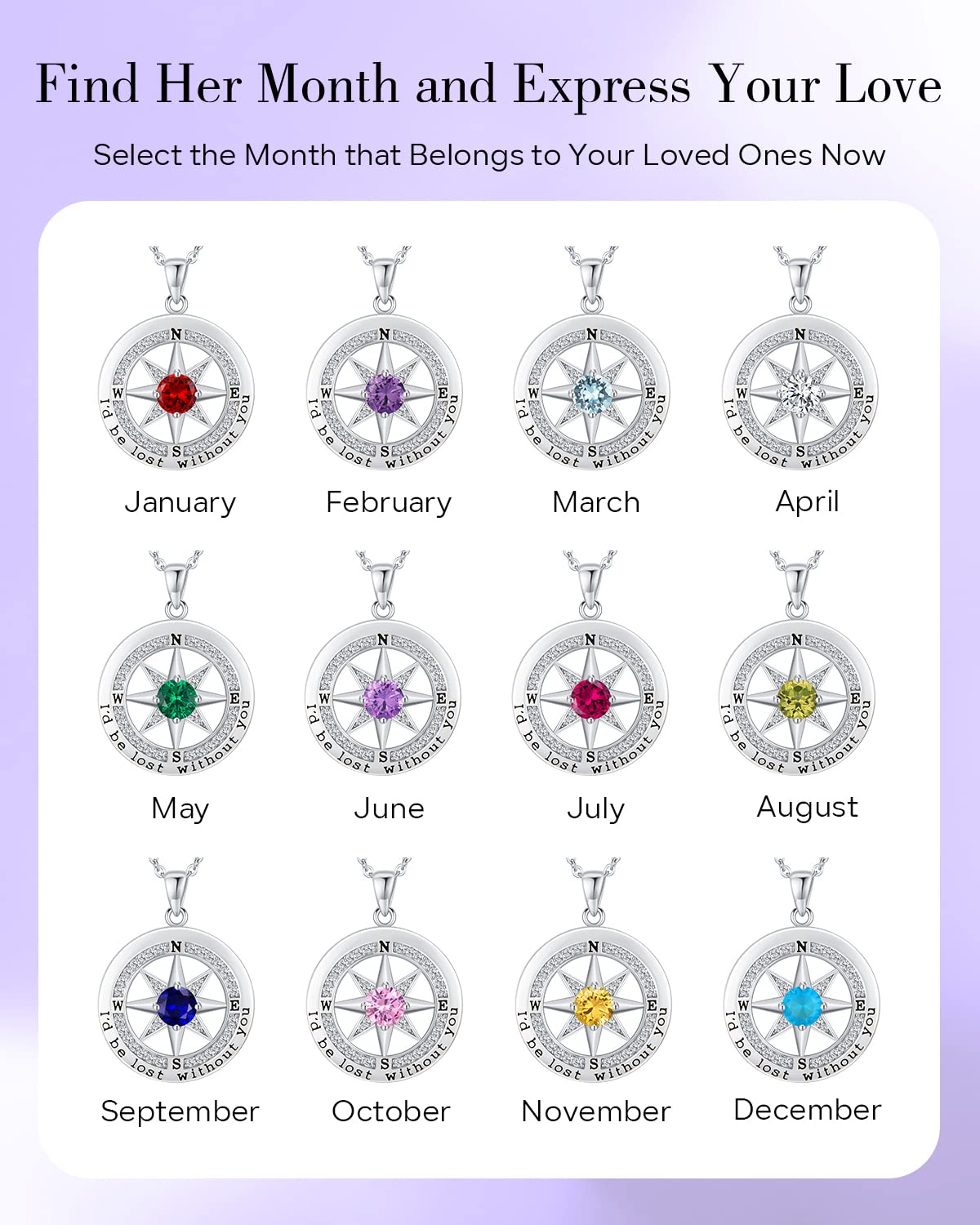 S925 Sterling Silver Compass Necklace – "I'd Be Lost Without You" Anniversary Gift for Her