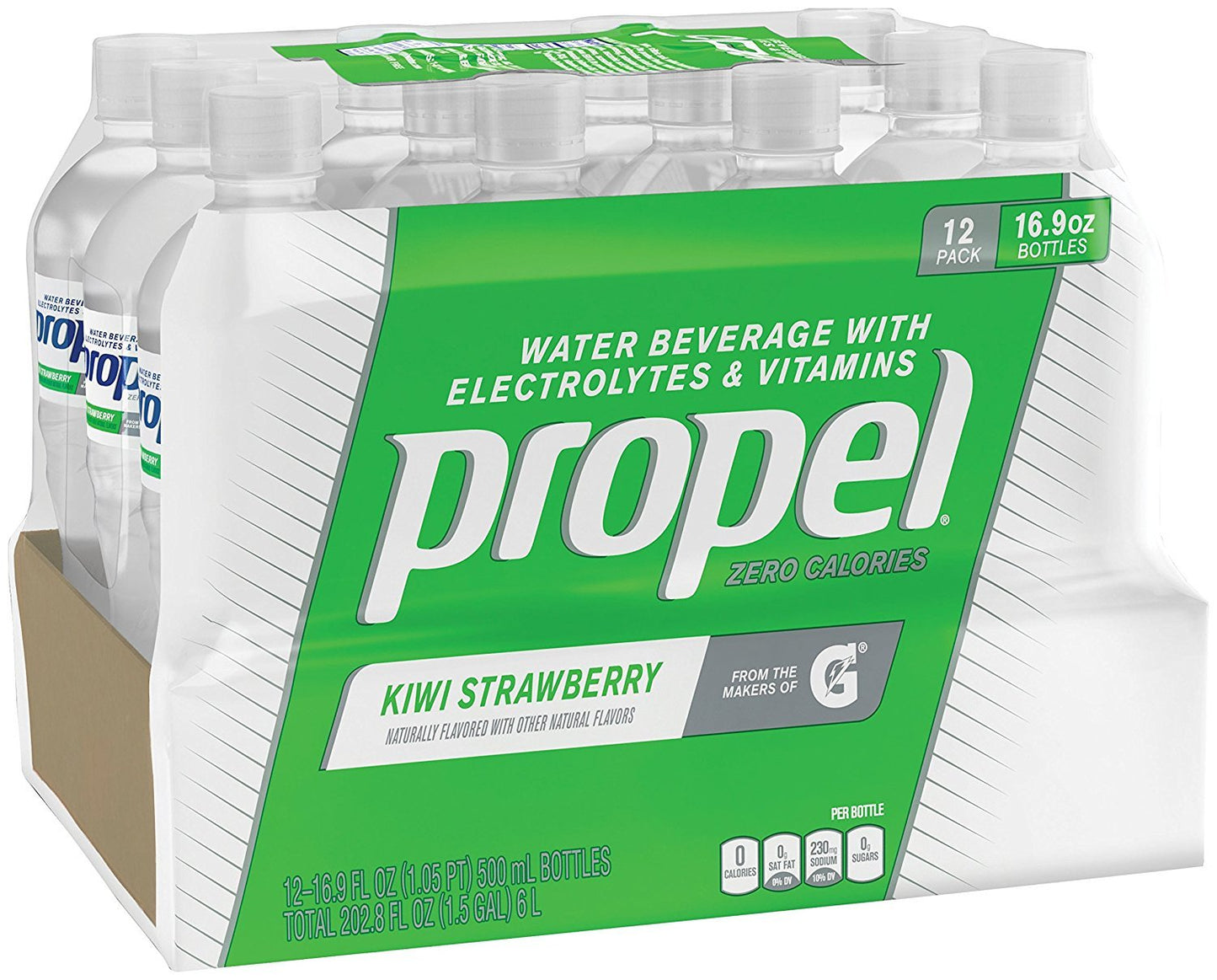 Propel, Kiwi Strawberry, Zero Calorie Sports Drinking Water with Antioxidant Vitamins C & E, 16.9 Ounce Bottles, 24 Count