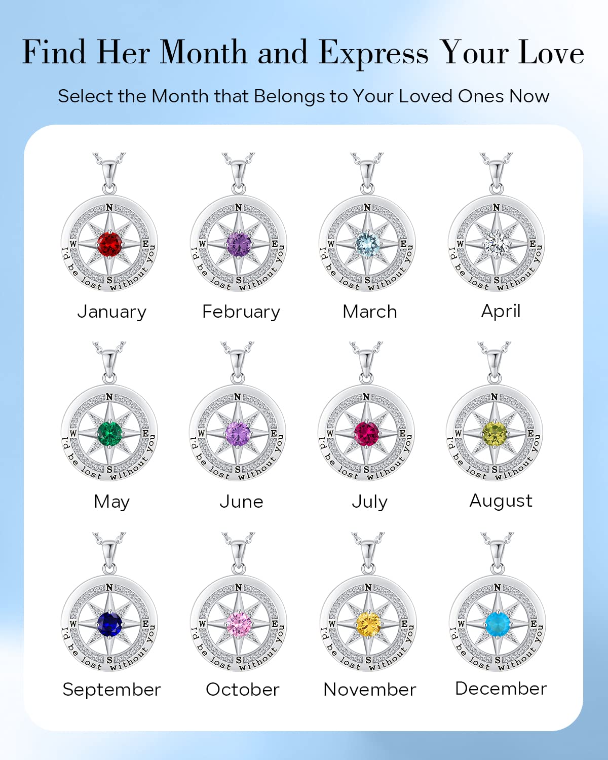 S925 Sterling Silver Compass Necklace – "I'd Be Lost Without You" Anniversary Gift for Her