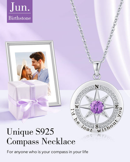 S925 Sterling Silver Compass Necklace – "I'd Be Lost Without You" Anniversary Gift for Her