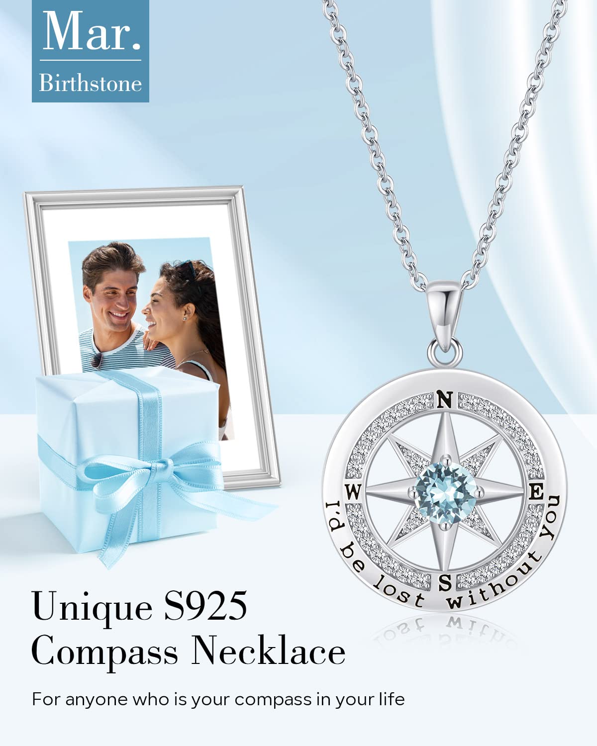 S925 Sterling Silver Compass Necklace – "I'd Be Lost Without You" Anniversary Gift for Her