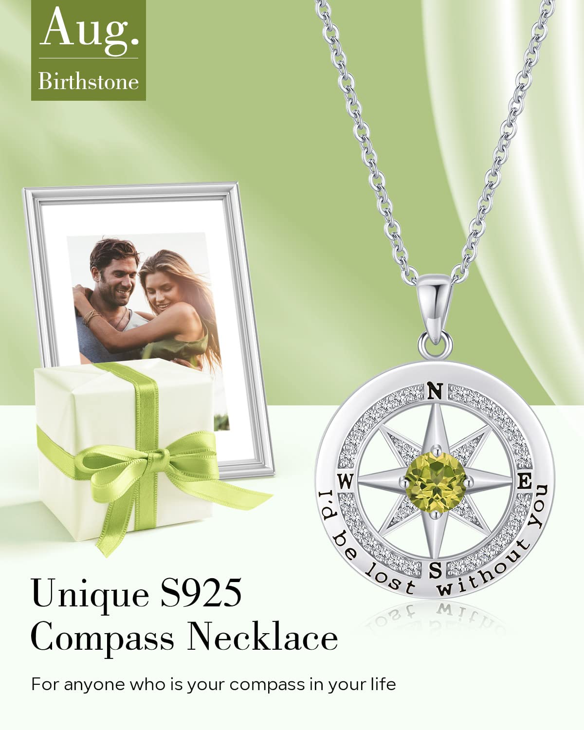 S925 Sterling Silver Compass Necklace – "I'd Be Lost Without You" Anniversary Gift for Her