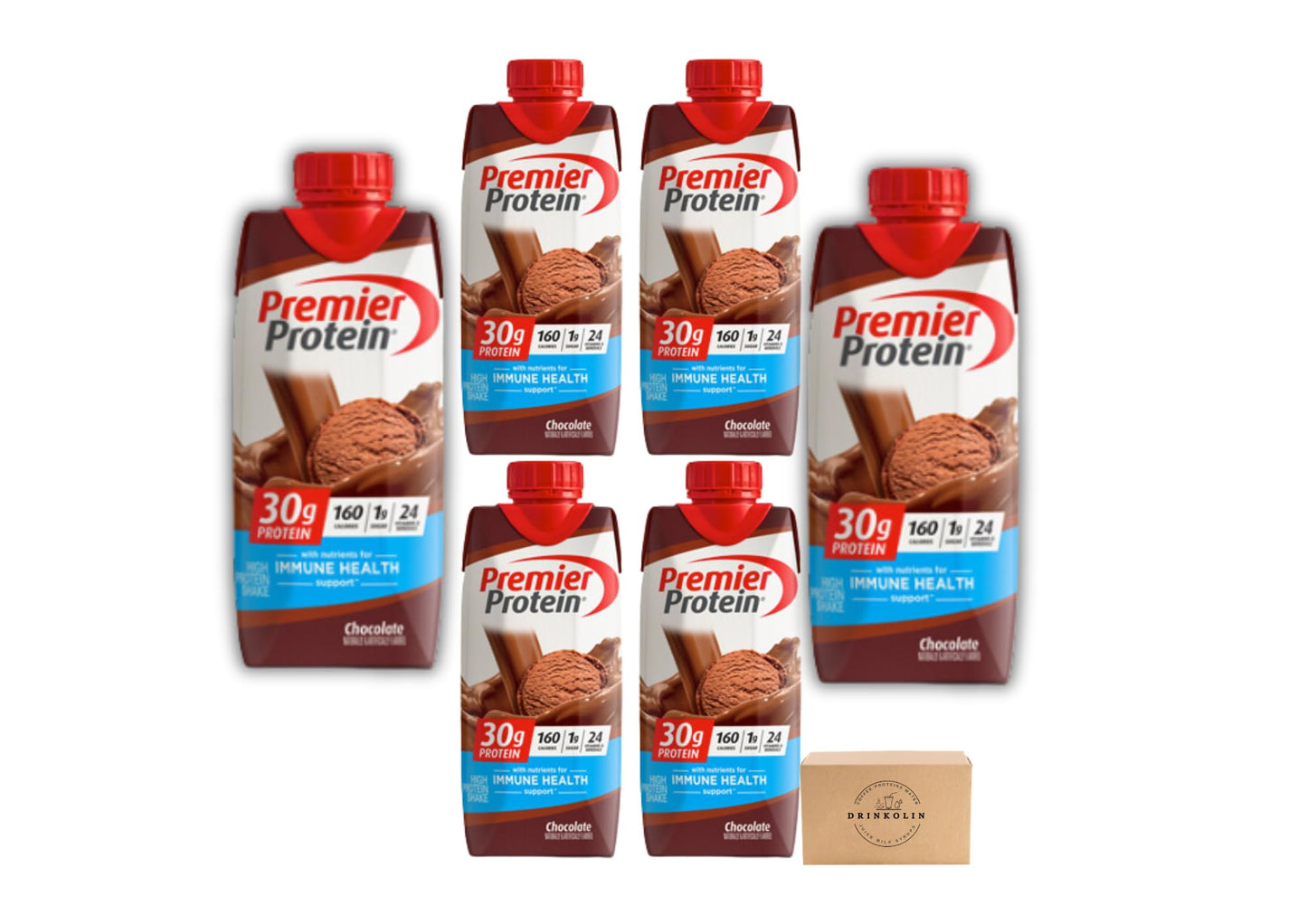 DRINKOLIN Premier Protein 30g High Protein Shake, Chocolate Flavor 1g Sugar, 24 Vitamins & Minerals, Nutrients to Support Immune Health 11 Fl Oz (Pack of 6).