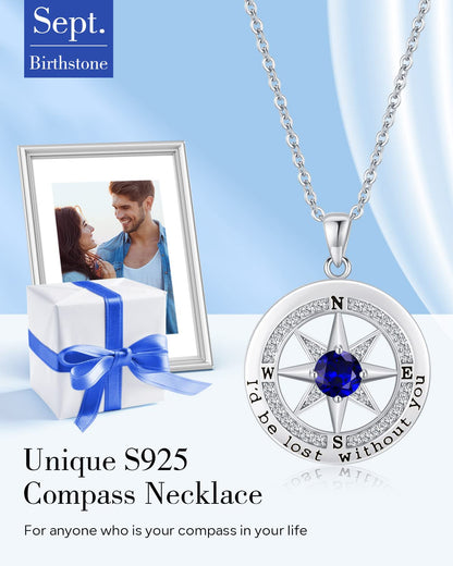 S925 Sterling Silver Compass Necklace – "I'd Be Lost Without You" Anniversary Gift for Her