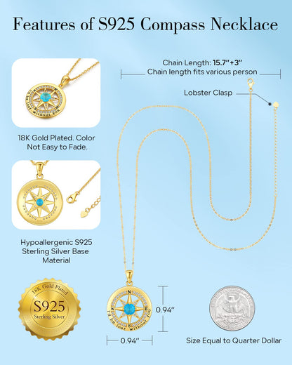 S925 Sterling Silver Compass Necklace – "I'd Be Lost Without You" Anniversary Gift for Her