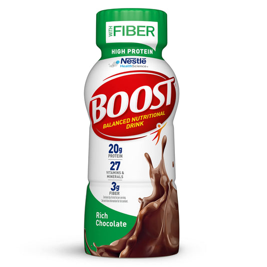 BOOST High Protein with Fiber Complete Nutritional Drink, Rich Chocolate, 8 fl oz Bottle, 24 Pack