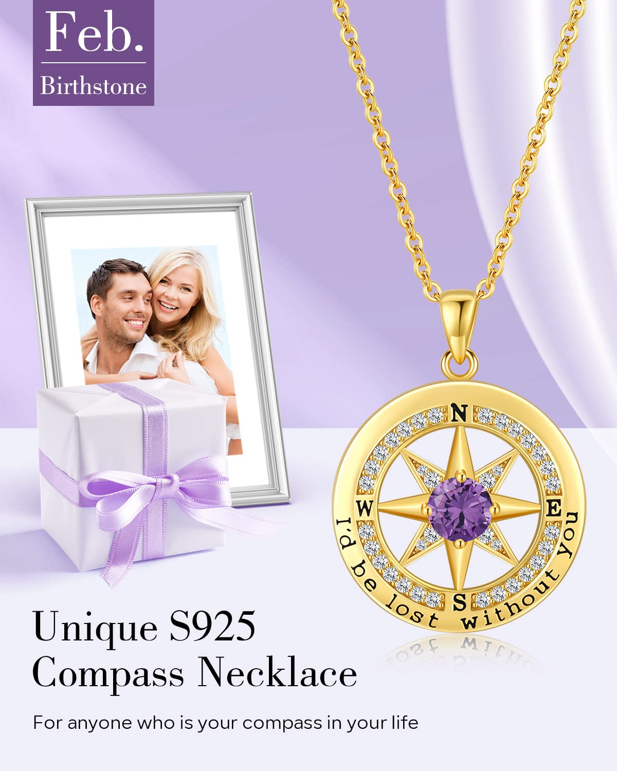 S925 Sterling Silver Compass Necklace – "I'd Be Lost Without You" Anniversary Gift for Her