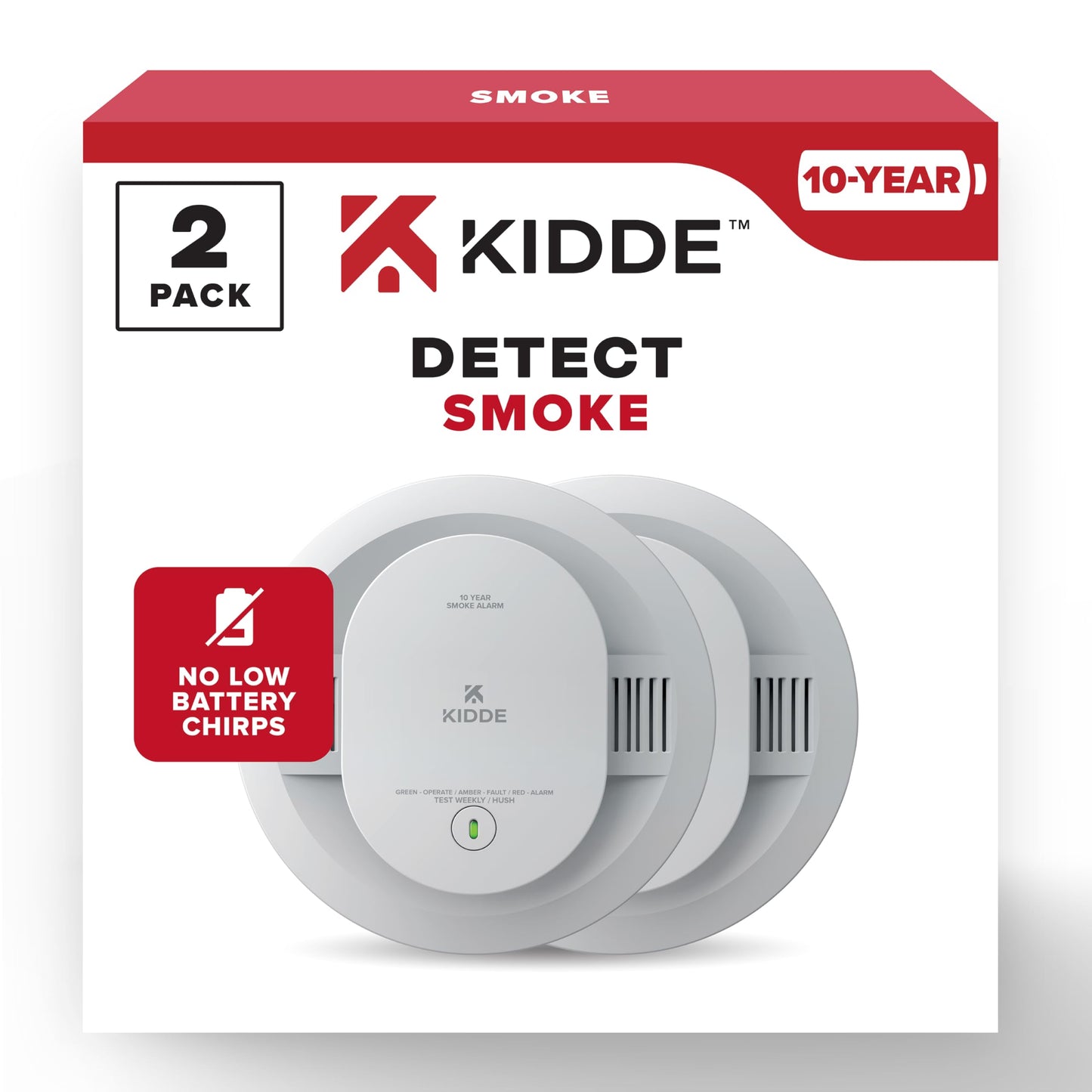 Kidde Smoke Detector, 10-Year Battery, LED Indicators, Replacement Alert, Test-Reset Button