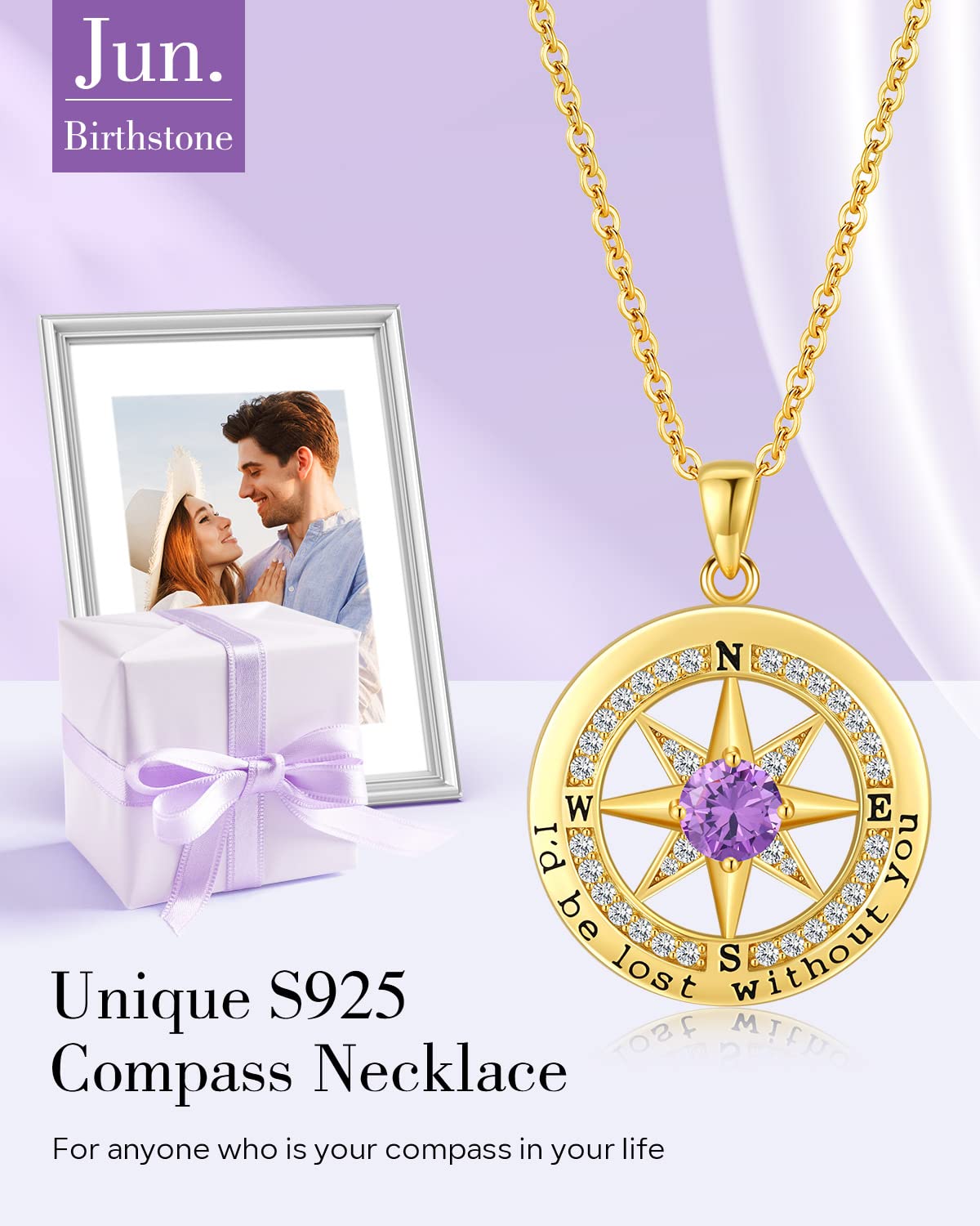 S925 Sterling Silver Compass Necklace – "I'd Be Lost Without You" Anniversary Gift for Her