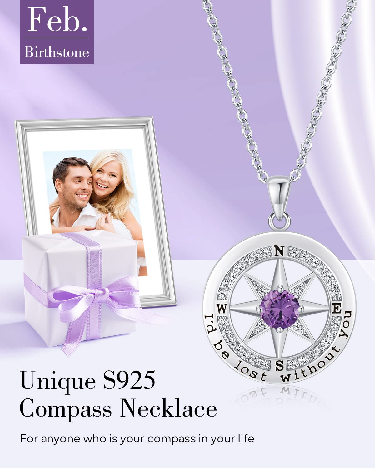 S925 Sterling Silver Compass Necklace – "I'd Be Lost Without You" Anniversary Gift for Her