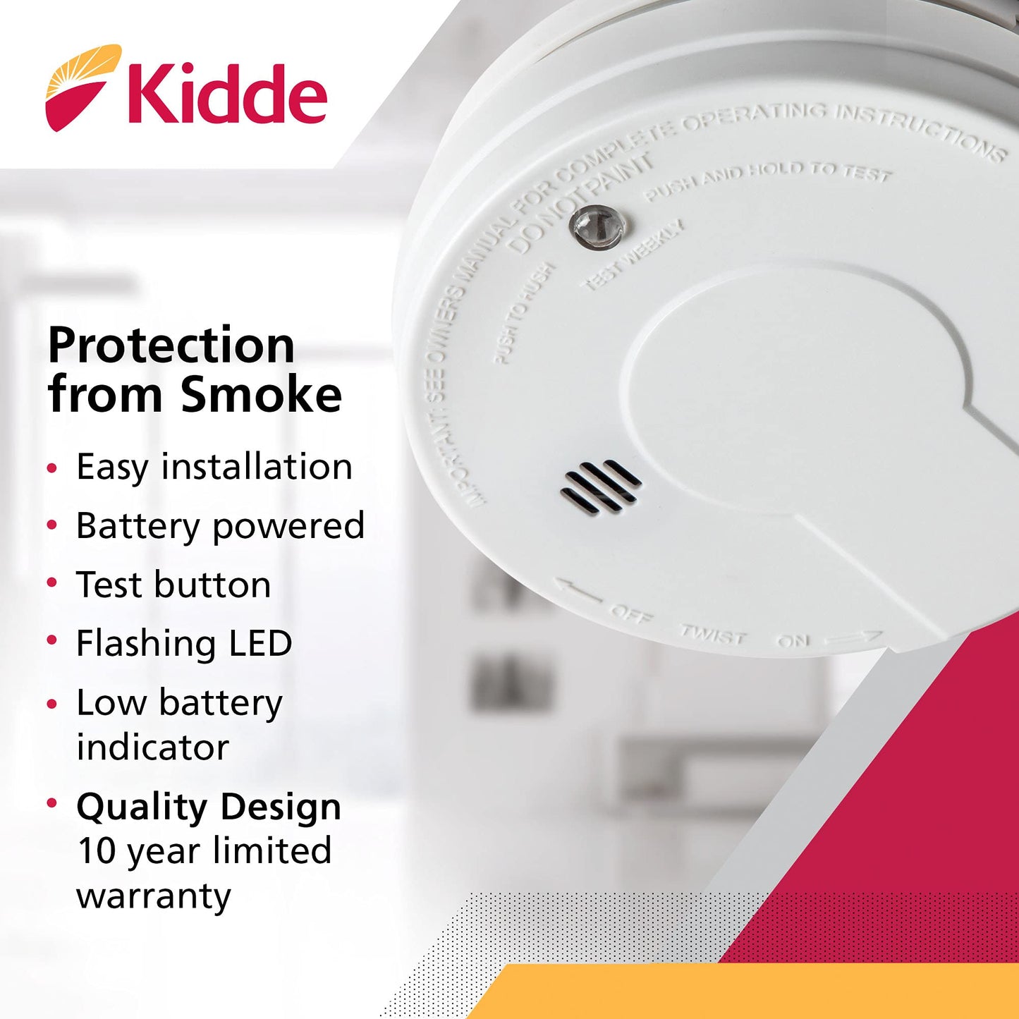 Kidde - 21026051 Smoke Detector Alarm | Battery Operated | Model # i9050